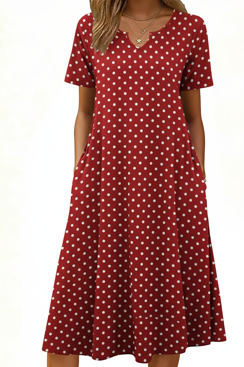 Women's Short Sleeve A-Line Midi Dress with Pockets