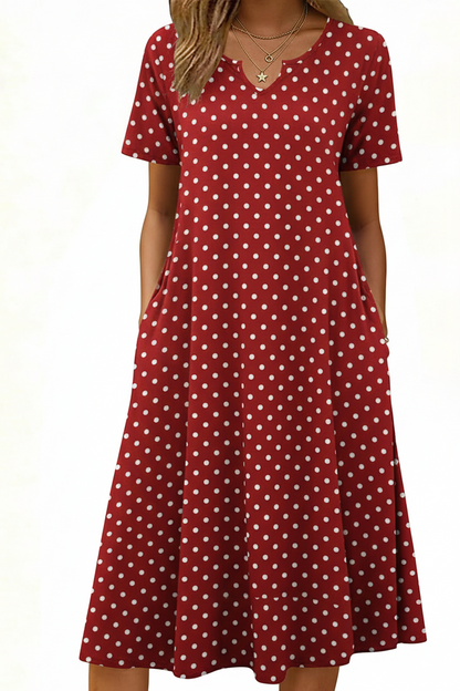 Women's Short Sleeve A-Line Midi Dress with Pockets