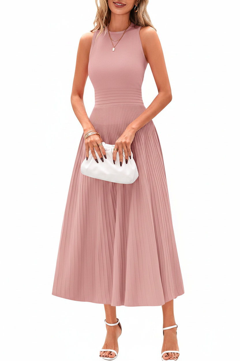 Women's Sleeveless Pleated A-Line Midi Dress