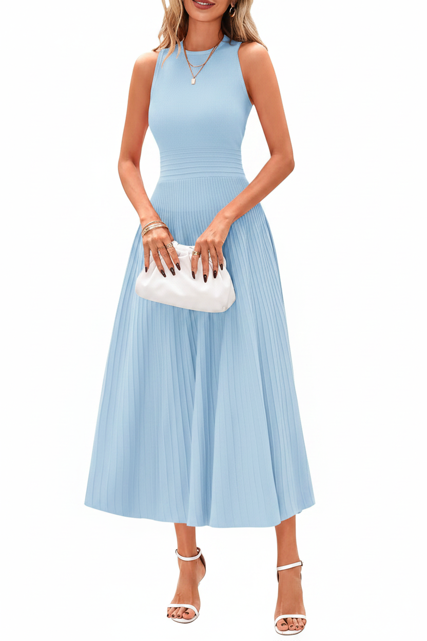 Women's Sleeveless Pleated A-Line Midi Dress