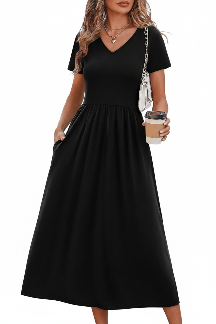 Women's Flowy A-Line Midi Sundress with Pockets