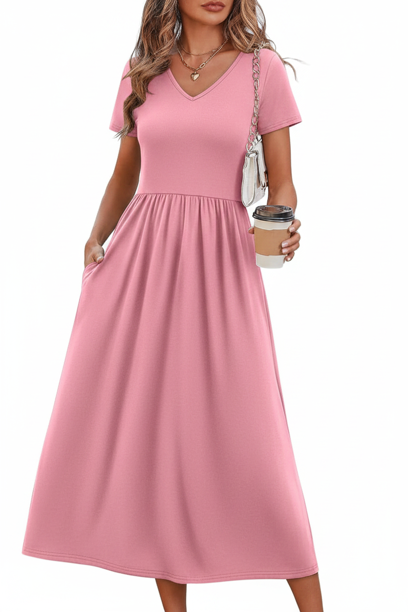 Women's Flowy A-Line Midi Sundress with Pockets