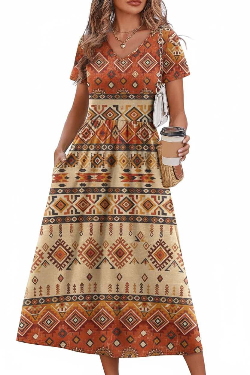 Women's Flowy A-Line Midi Sundress with Pockets