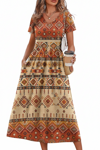 Women's Flowy A-Line Midi Sundress with Pockets