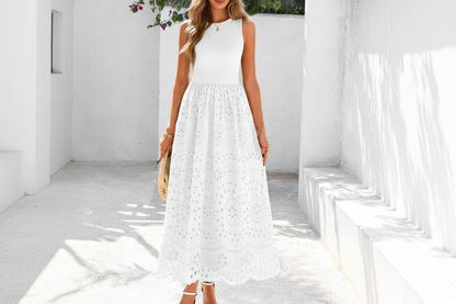 Women's Sleeveless Cotton A-Line Maxi Dress with Pockets