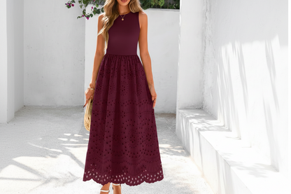 Women's Sleeveless Cotton A-Line Maxi Dress with Pockets
